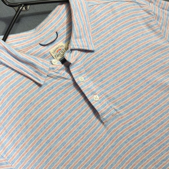 Faherty Shirt Men's L Blue And Red Striped Short Sleeve Polo - Picture 1 of 9